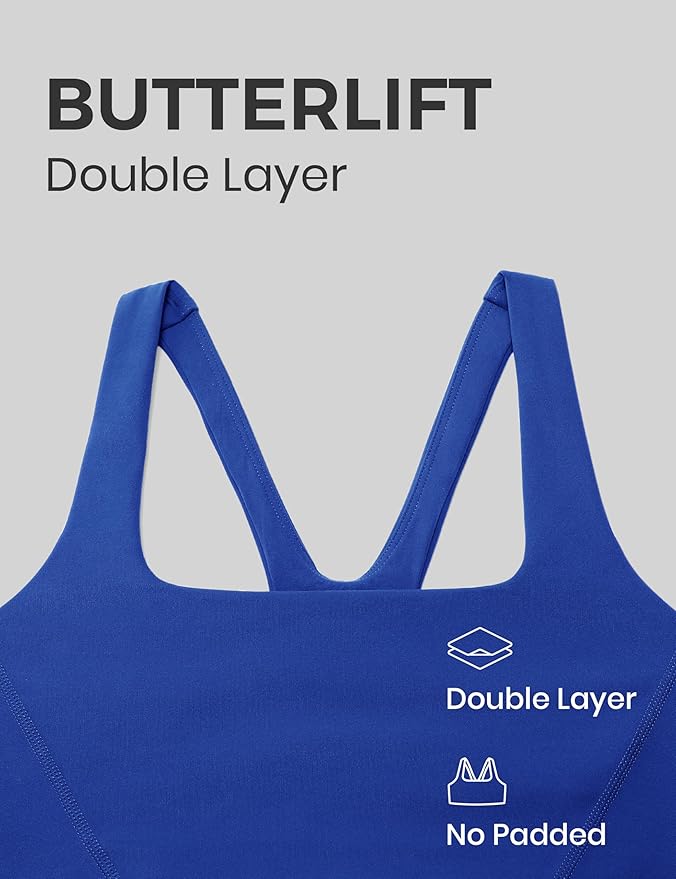 CRZ YOGA Butterlift Double Lined Square Neck Sports Bras for Women - Wireless V-Shaped Racerback Workout Yoga Top Non Padded