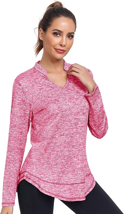 Absttith Women's Long Sleeve Workout Shirts Running Yoga Tops Athletic V Neck Sport Tee Side Split