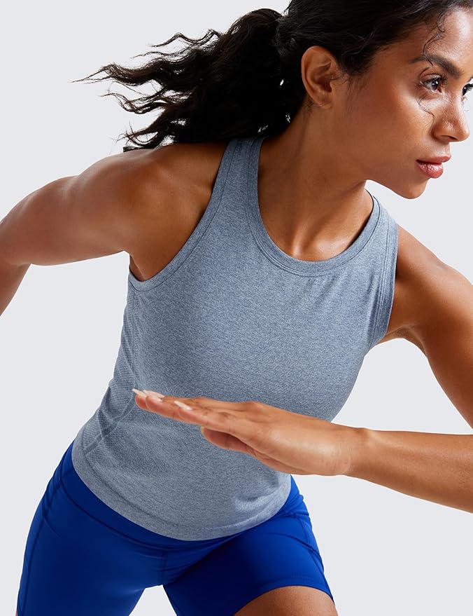 CRZ YOGA Seamless Workout Tank Tops for Women - Athletic Running Gym Sleeveless Shirts Crewneck Racerback Breathable