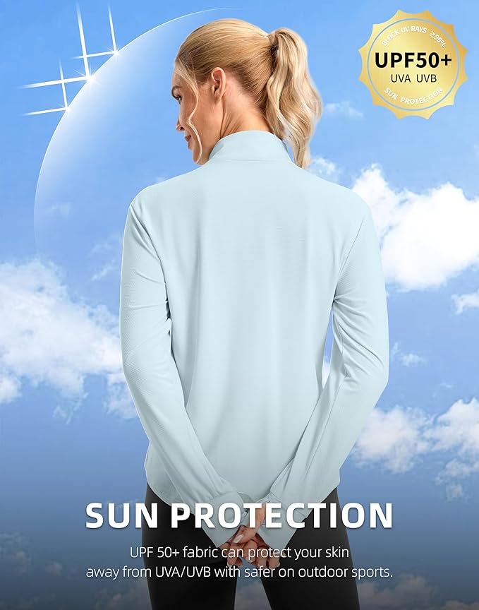 Soothfeel Women's UPF 50+ Lightweight Athletic Jackets Sun Protection Zip Up Long Sleeve Shirts Hiking Workout Outdoor Pocket