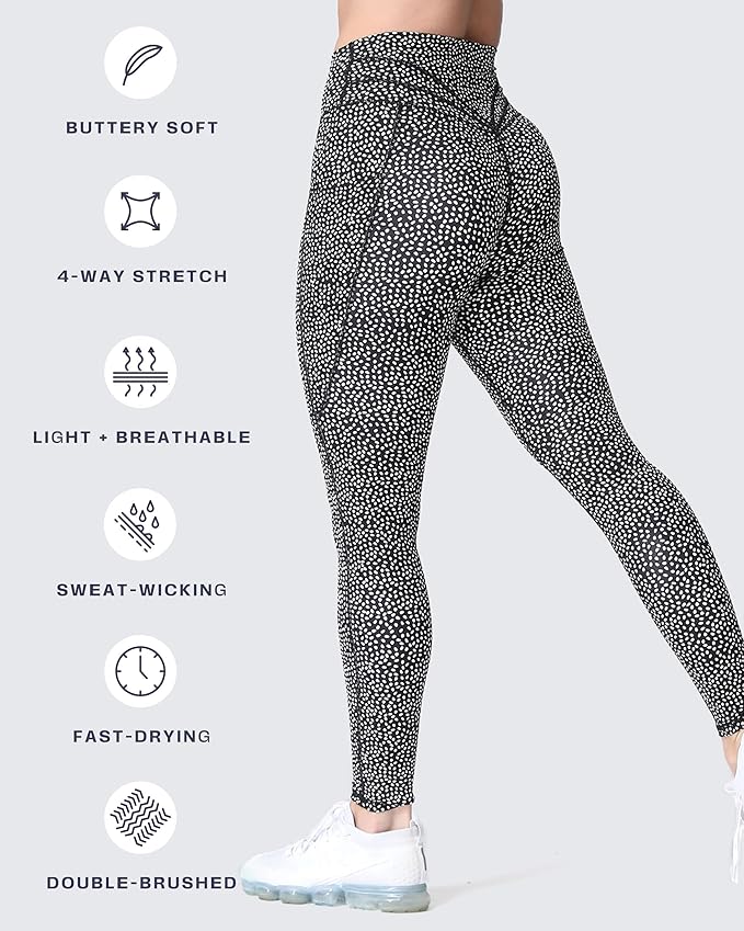 Aoxjox Women's Trinity High Waisted Yoga Pants with Pockets Cross-Waist Tummy Control Buttery Soft Workout Leggings 26"
