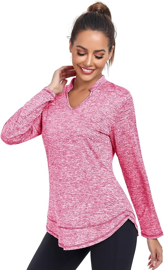 Absttith Women's Long Sleeve Workout Shirts Running Yoga Tops Athletic V Neck Sport Tee Side Split