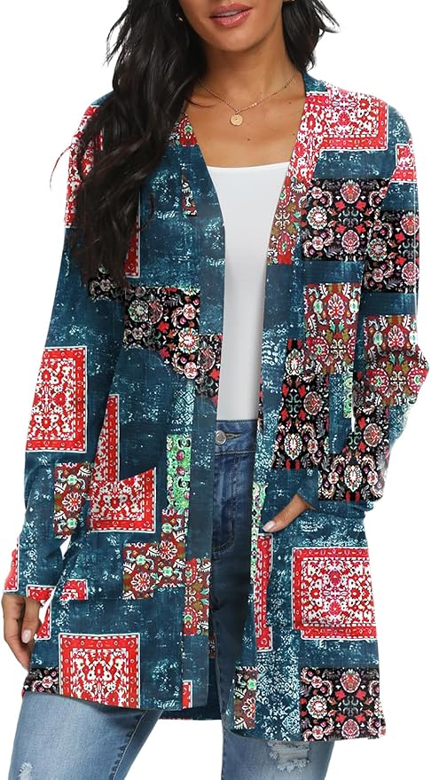 Womens Casual Lightweight with Pocketes Long Sleeve Open Front Cardigan