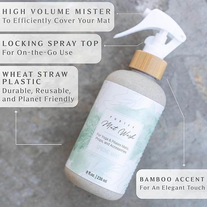 Organic Yoga Mat Cleaner Spray | 8oz Spring Mint with Microfiber Cloth | Made in the USA | Safely and Effectively Cleans All Mats and Pilates + Yoga Accessories
