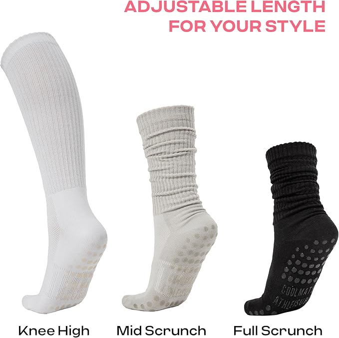 CoolMate Pilates Socks with Grips for Women, Yoga Socks, Crew Non Slip Women for Barre, Pilates Gifts for Women