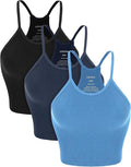 ODODOS Women's Crop 3-Pack Seamless Rib-Knit Camisole Crop Tank Tops