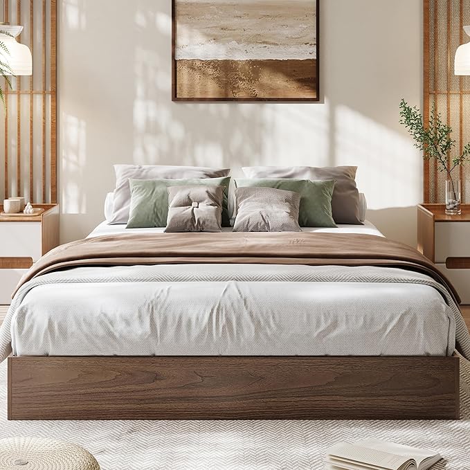 GarveeHome Queen Size Wood Platform Bed Frame,Wooden Bed Frame Without Headboard, Wood Slat Support,No Box Spring Needed, Easy Assembly