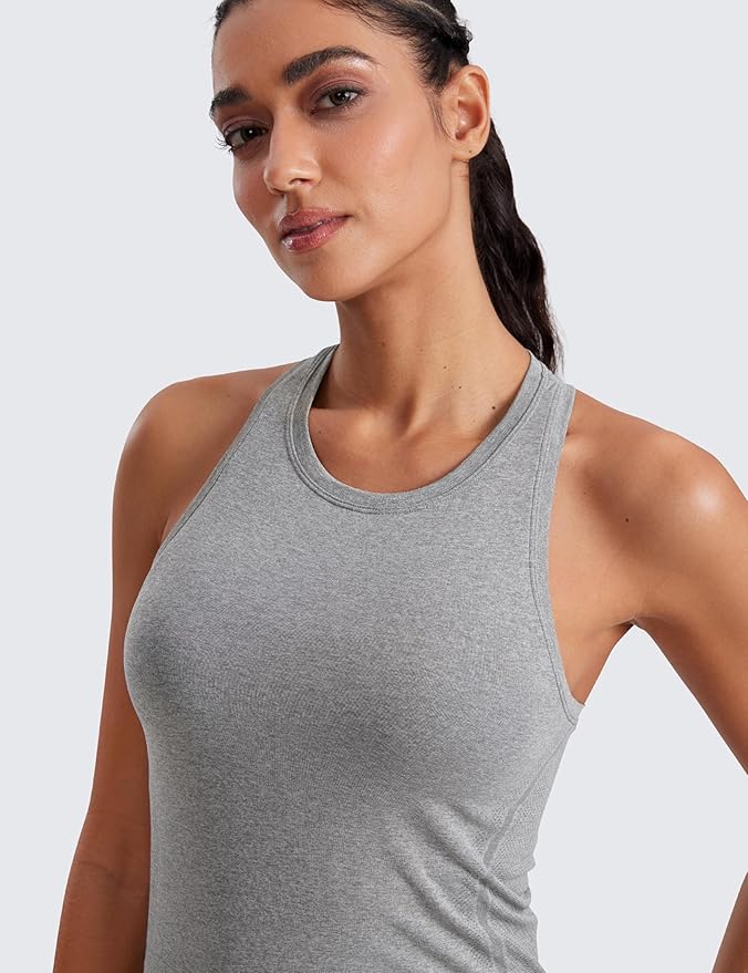 CRZ YOGA Seamless Workout Tank Tops for Women - Athletic Running Gym Sleeveless Shirts Crewneck Racerback Breathable
