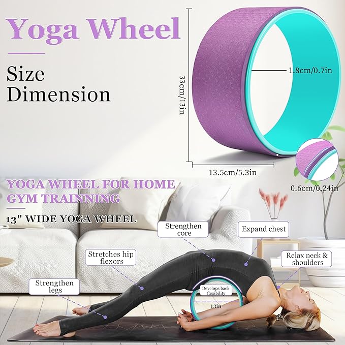 All in One Yoga Wheel Set, Soft Foam Roller Wheel for Back Pain & Stretching, Yoga Blocks 2 Pack with Strap, Trigger Point Therapy Massage Ball for Deep Tissue, Yoga Starter Kit for Beginner