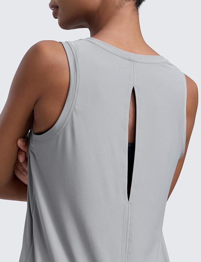 CRZ YOGA Cloudweight Open Back Workout Tops for Women Lightweight High Neck Athletic Gym Tank Soft Running Sleeveless Shirts