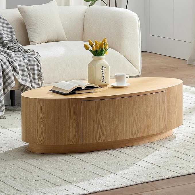 47.24” Wood Coffee Table with Storage MDF Center Table with Drawer Side Table Dinning Table for Living Room, Apartment, Office. (Natural)