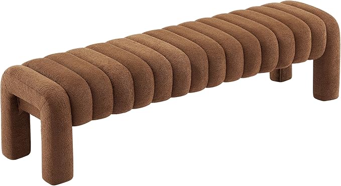 63" Upholstered Boucle Bench Bedroom, Padded King Size Long Ottoman Bench, Sherpa Window Seat for Living Room, Entryway, End of Bed, Rust Brown