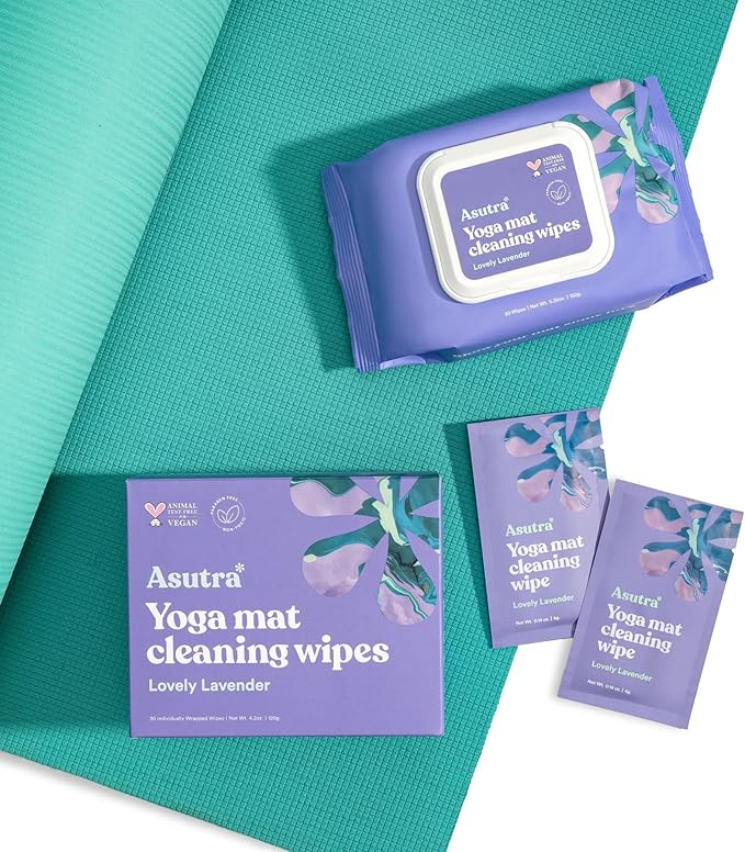 ASUTRA Yoga Mat Cleaning Wipes (Lovely Lavender), 1 Pouch (30 Wipes) - No Slippery Residue, Deep-Cleansing for Fitness Gear & Gym Equipment