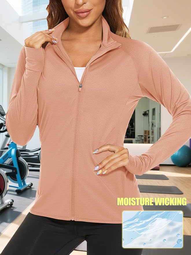 TACVASEN Women's Athletic Jackets Lightweight UV Protection Shirts Full Zip Workout Jacket UPF 50+ Long Sleeve Sun Shirt