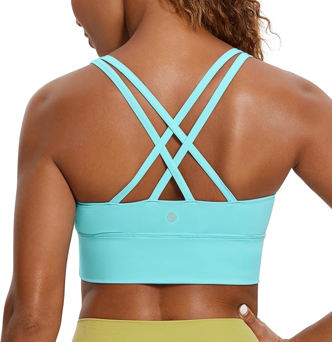 CRZ YOGA Naked Feeling Strappy Longline Sports Bras for Women - Medium Impact Criss Cross Yoga Padded Workout Crop Top