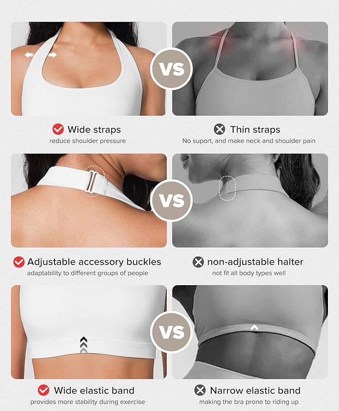BRXL Halter Sports Bras for Women Adjustable Built in Bra Backless Workout Push Up Bras Low Impact Gym Yoga Tops