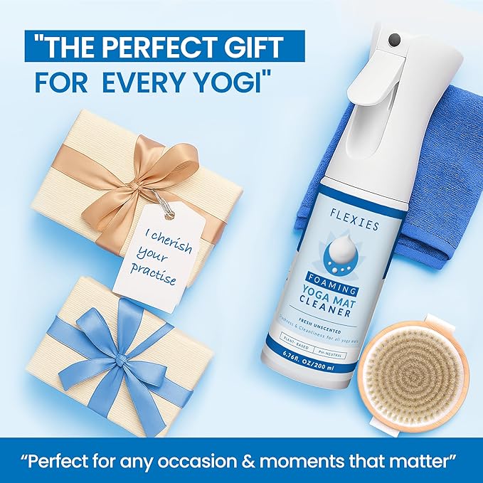 Foaming Yoga Mat Cleaner Spray Kit, Plant Based Non Toxic Mat Cleaner with Brush and Microfiber Cloth, Yoga Essentials for Women and Men, Pilates Mat Care, Fragrance Free