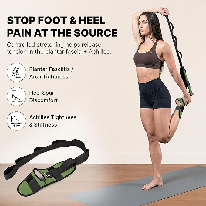 DMoose Fitness Foot & Calf Stretcher with Adjustable Padded Stretching Strap for Plantar Fasciitis, Hamstring, Heel Spurs and Achilles Tendonitis Relief - Yoga Leg Stretch Strap for Flexibility