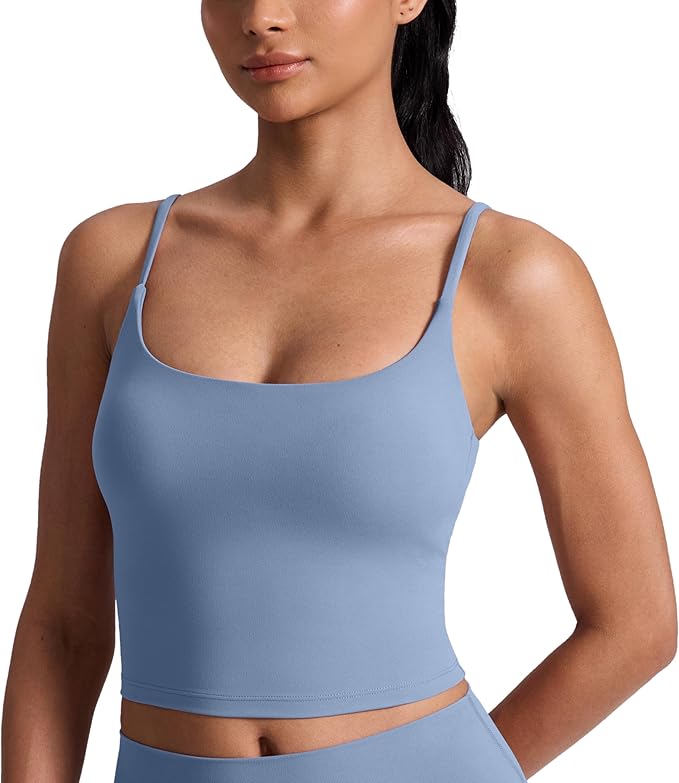 CRZ YOGA Butterlift Adjustable U Back Crop Tank Tops for Women - Padded Camisole Scoop Neck Workout Longline Sports Bras