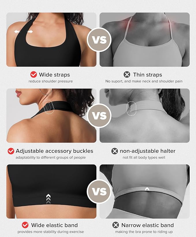 BRXL Halter Sports Bras for Women Adjustable Built in Bra Backless Workout Push Up Bras Low Impact Gym Yoga Tops