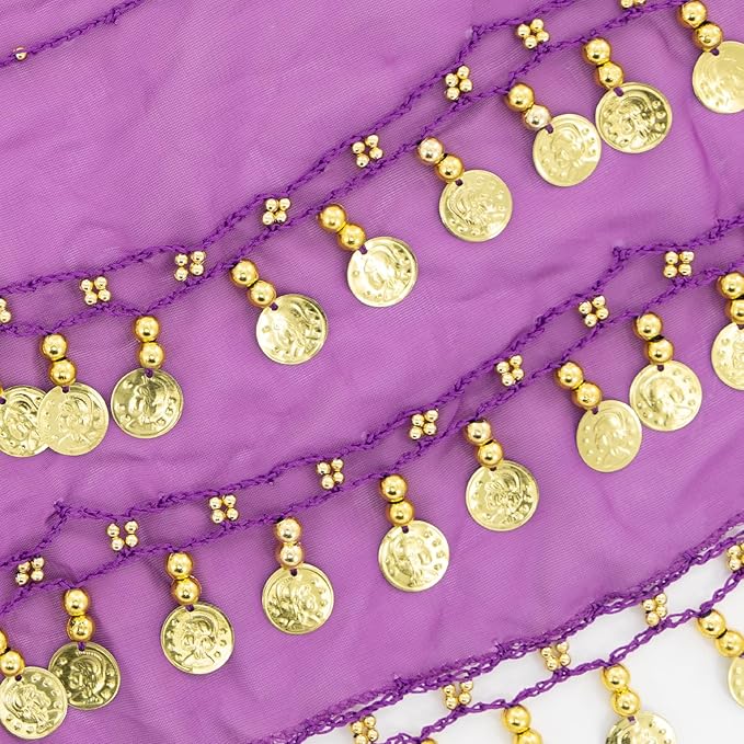 Belly Dance Hip Scarf Belly Dance Skirt 3-Layer Gold Sequins and Coins, Suitable for Yoga, Belly Dance, Performance