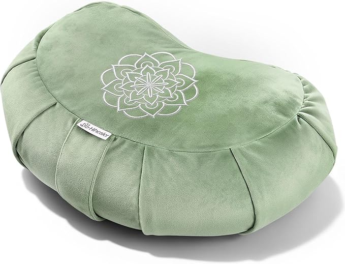 Hihealer Premium Meditation Cushion - Comfortable Floor Pillow for Adult Traditional Crescent Meditation Pillow Yoga Buckwheat Bolster (Green)