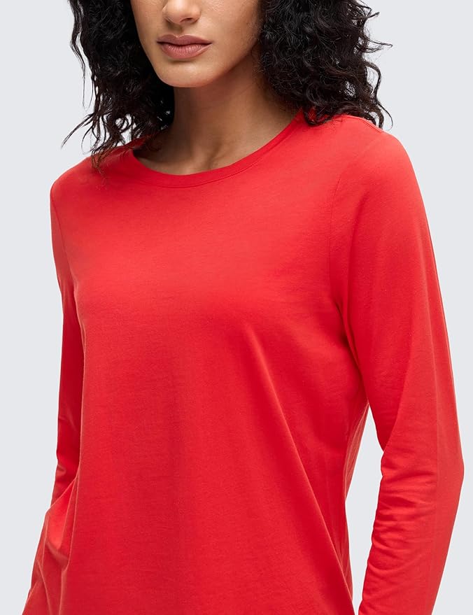 CRZ YOGA Pima Cotton Crewneck Long Sleeve Shirts for Women - Workout Athletic Yoga Casual Tops Soft Plain T-Shirt