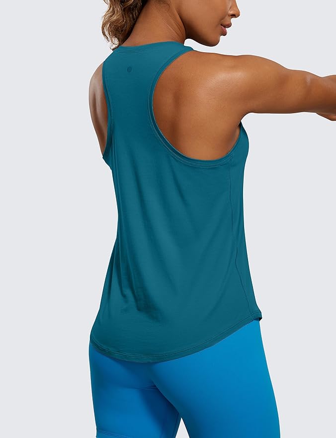 CRZ YOGA Pima Cotton Racerback Tank Tops for Women - Workout Athletic Casual Soft Scoop Neck Sleeveless Shirts