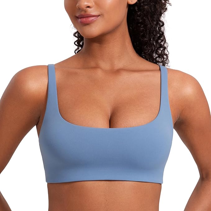 CRZ YOGA Butterluxe Square Neck Spaghetti Strap Sports Bras for Women - Low Coverage Yoga Wireless Padded Cami Crop Top