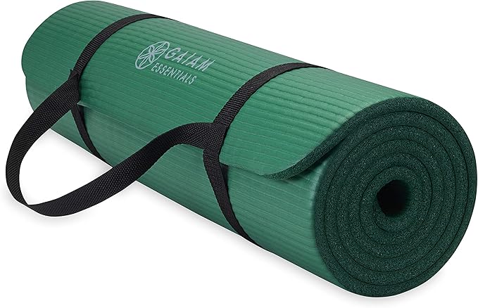 Gaiam Yoga Mat, Pilates & Exercise Mat, Thick 2/5" (10mm) Workout Mat with Easy-Cinch Carrying Strap for Home & Gym Workouts