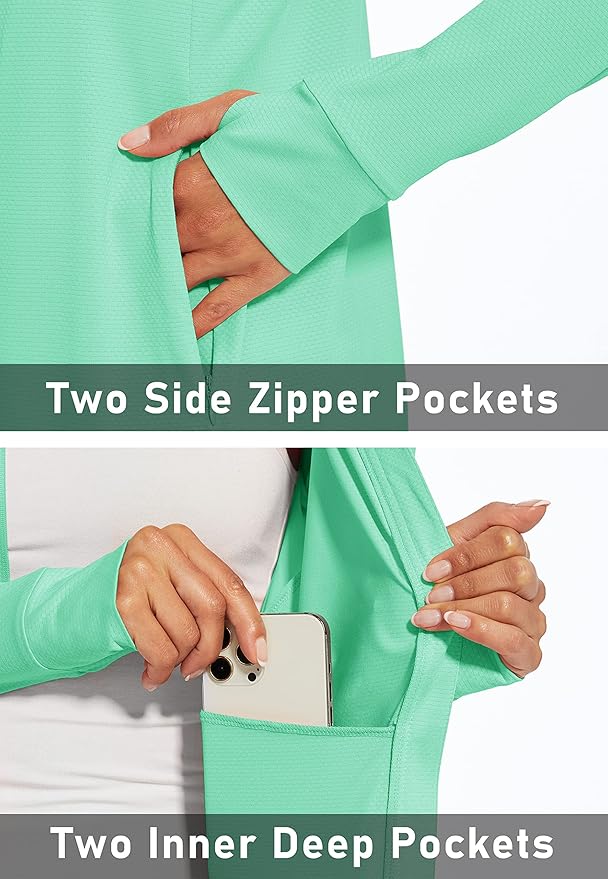 MAGCOMSEN Women's UPF 50+ Lightweight Athletic Jacket Sun Protection Full Zip Long Sleeve Shirts Hiking Outdoor Pockets