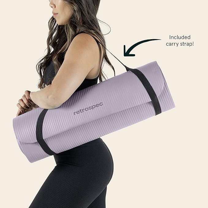 Retrospec Solana Yoga Mat Thick 1/2in Non-Slip Workout Mat with Nylon Strap - 72x24in Exercise Mat for Pilates, Stretching & Fitness - BPA Free, Easy Clean