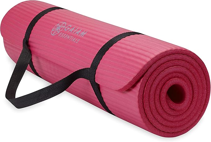 Gaiam Yoga Mat, Pilates & Exercise Mat, Thick 2/5" (10mm) Workout Mat with Easy-Cinch Carrying Strap for Home & Gym Workouts
