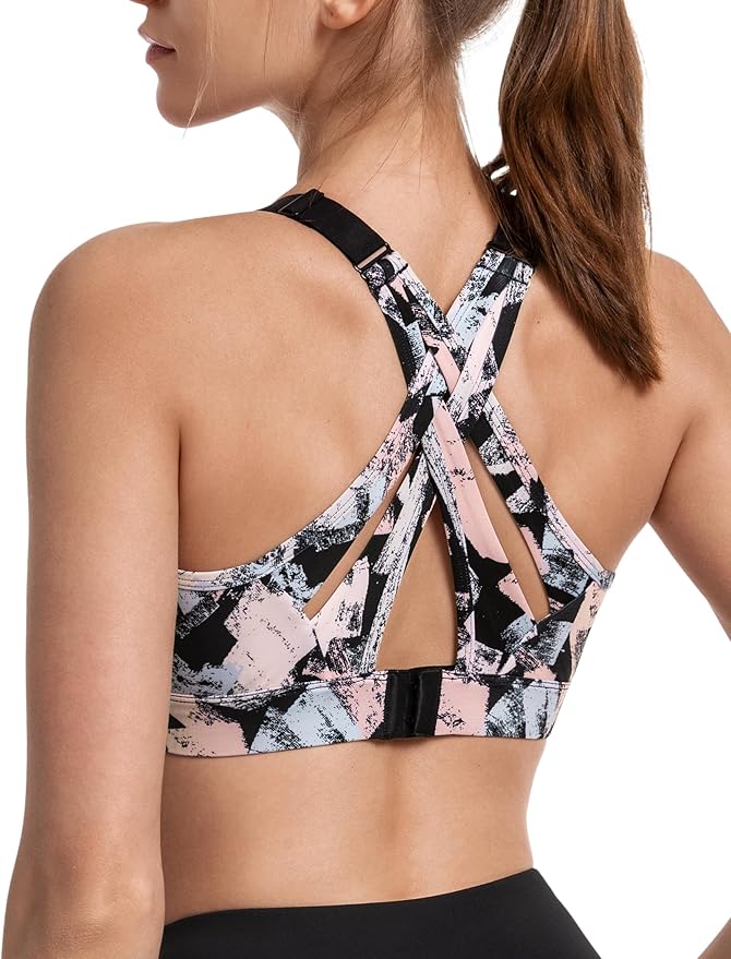 Yvette Sports Bra High Impact Adjustable Criss Cross Back, Full Support for Large Bust No Bounce
