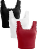 OLCHEE Womens 3 Pack Crop Tank Tops Basic Seamless Ribbed Sleeveless Square Neck Workout Top Summer Exercise Yoga Gym Shirts