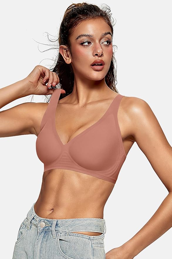 OEAK Womens Deep V Bras Wireless Comfortable Bra Supportive No Underwire Bras Tshirt Push Up Bralettes Plunge Seamless Bra
