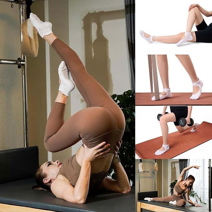 CoolMate Pilates Socks with Grips for Women, Yoga Socks, Crew Non Slip Women for Barre, Pilates Gifts for Women