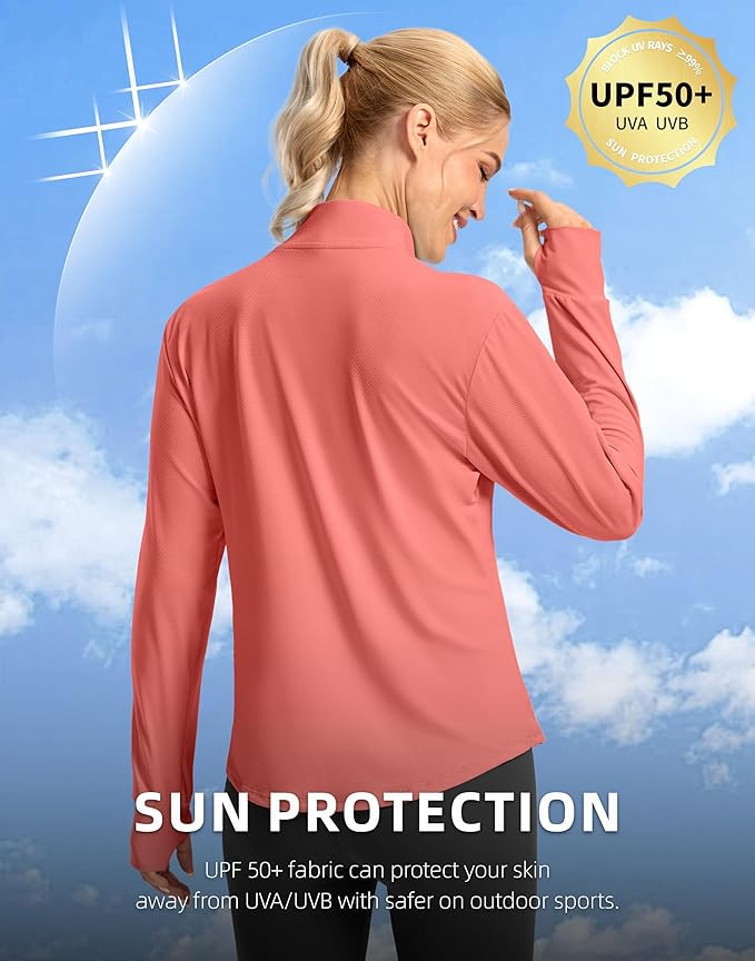 Soothfeel Women's UPF 50+ Lightweight Athletic Jackets Sun Protection Zip Up Long Sleeve Shirts Hiking Workout Outdoor Pocket