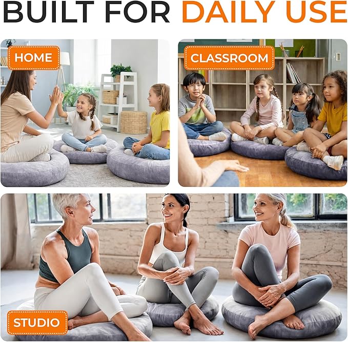 Cheer Collection Extra Large Floor Pillow, 32" Round Meditation Cushion, Oversized Yoga Pillow & Floor Cushions for Adults, Floor Pillows for Sitting, Meditation, and Seat Cushion -Grey