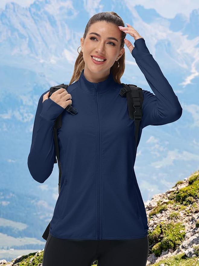 TACVASEN Women's Athletic Jackets Lightweight UV Protection Shirts Full Zip Workout Jacket UPF 50+ Long Sleeve Sun Shirt