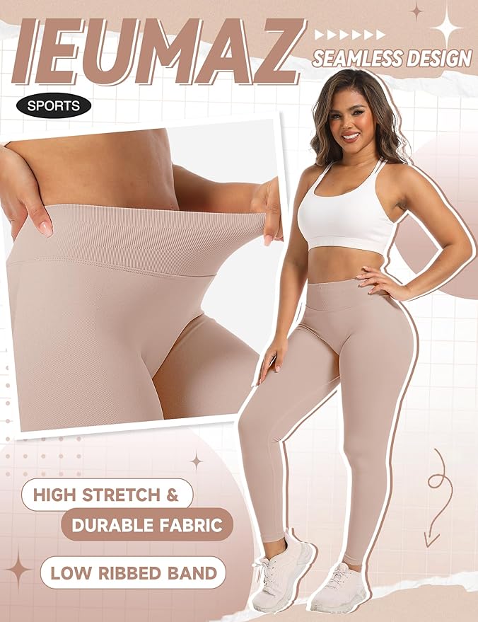 Ieumaz Scrunch Butt Lifting Leggings for Women Gym Seamless Workout Leggings Mid Low Waist Tummy Control Yoga Pants