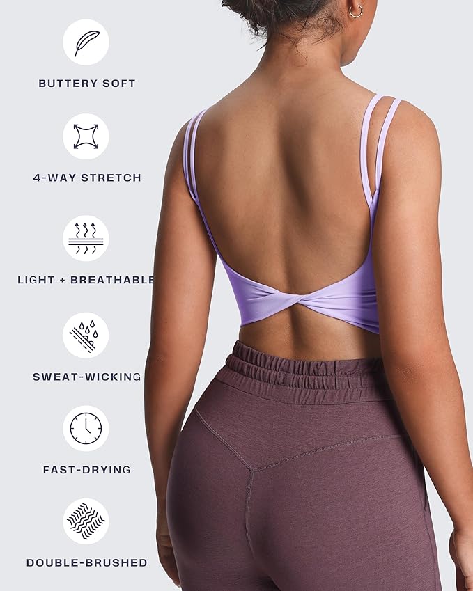Aoxjox Women's Workout Sports Bras Fitness Yoga Crop Tank Metamorph Twist Back Cami