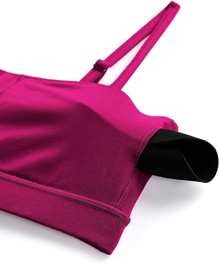 CRZ YOGA Butterluxe Womens Adjustable Spaghetti Thin Strap Sports Bra - Padded Wireless Square Neck Workout Yoga Clothes