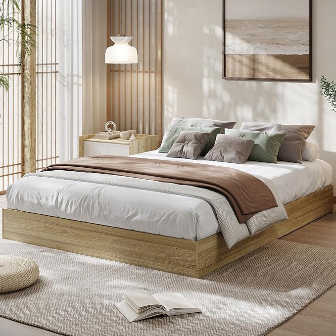 GarveeHome Full Size Wood Platform Bed Frame, Wooden Bed Frame Without Headboard, Wood Slat Support, No Box Spring Needed, Easy Assembly