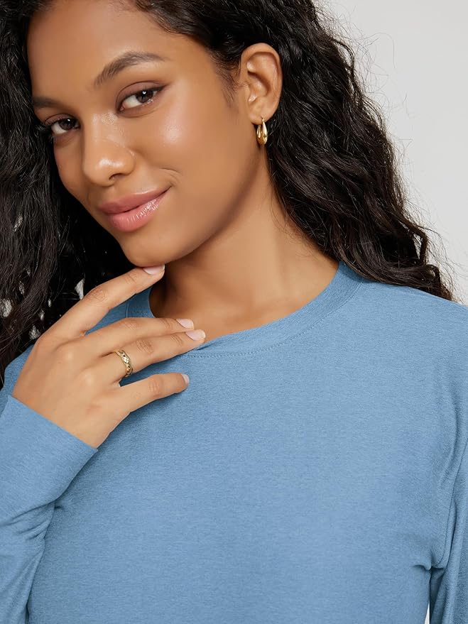 ODODOS Women's Long Sleeve Crewneck Tee - Ultra-Soft odSTRATUM Tech Performance T-Shirts UPF 50+ Daily Pullover Tops