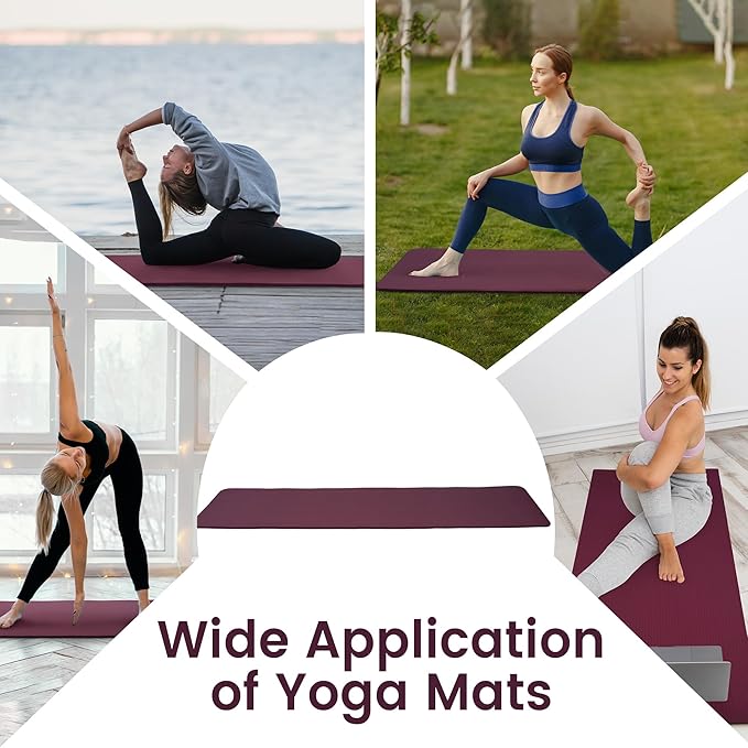 Fitvids Yoga Mat, 1/2-Inch Extra Thick High Density Exercise Mat, Anti-Tear Exercise Yoga Mat with Carrying Strap, Suitable for Various Yoga Exercises