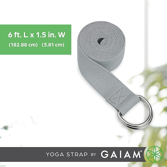 Gaiam Yoga Strap Premium Athletic Stretch Band with Adjustable Metal D-Ring Buckle Loop | Exercise & Fitness Stretching for Yoga, Pilates, Physical Therapy, Dance, Gym Workouts