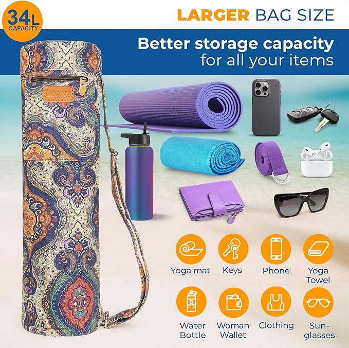 UDANA Yoga Mat Bag – Heavy Duty Canvas Carrier with 3 Pockets & Full Zip – Available in 3 Sizes (16L, 18L, 34L) - Multiple Colors