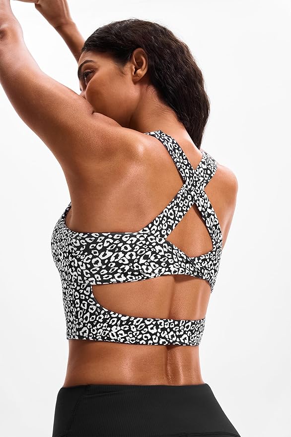 Sports Bras for Women Criss-Cross Back Padded Workout Tank Tops Medium Support Crop Tops for Women