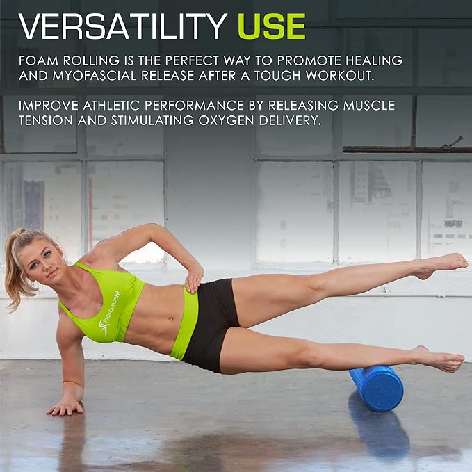 ProsourceFit High Density Foam Rollers 12 - inches long, Firm Full Body Athletic Massager for Back Stretching, Yoga, Pilates, Post Workout Trigger Point Release, Blue